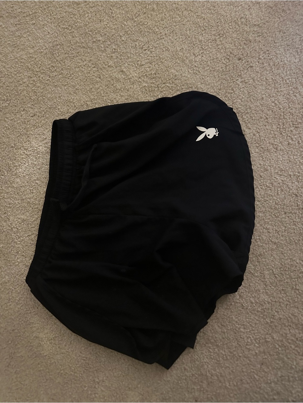 Missguided Playboy Black Athletic Shorts White Bunny Logo with drawstring size 0